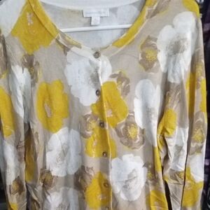 Chantelle Mustard Yellow and Beige Floral Button-Front Blouse